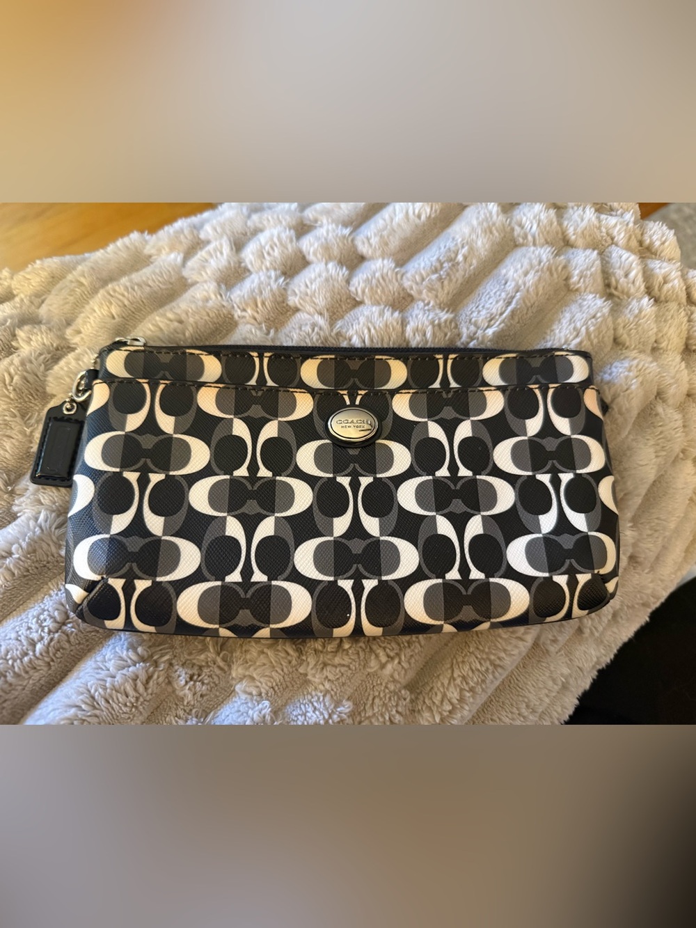 Coach Black and White Patterned Wristlet Clutch
